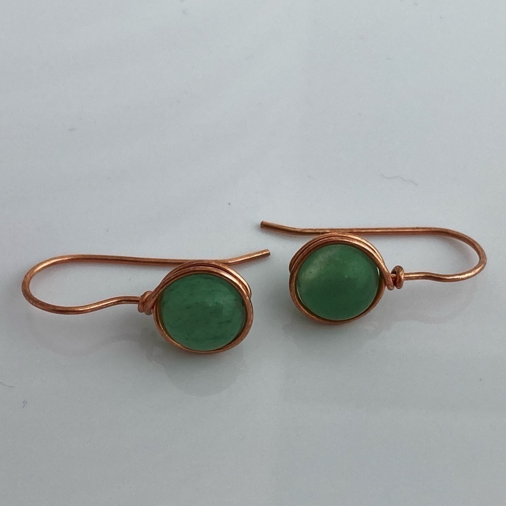 AVENTURINE and Copper Wire Wrapped Minimalist Earrings - Picture 6 of 12